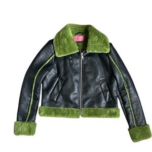 Azalea Wang Grinchy Vegan Leather and Fur Black Moto Jacket size Medium